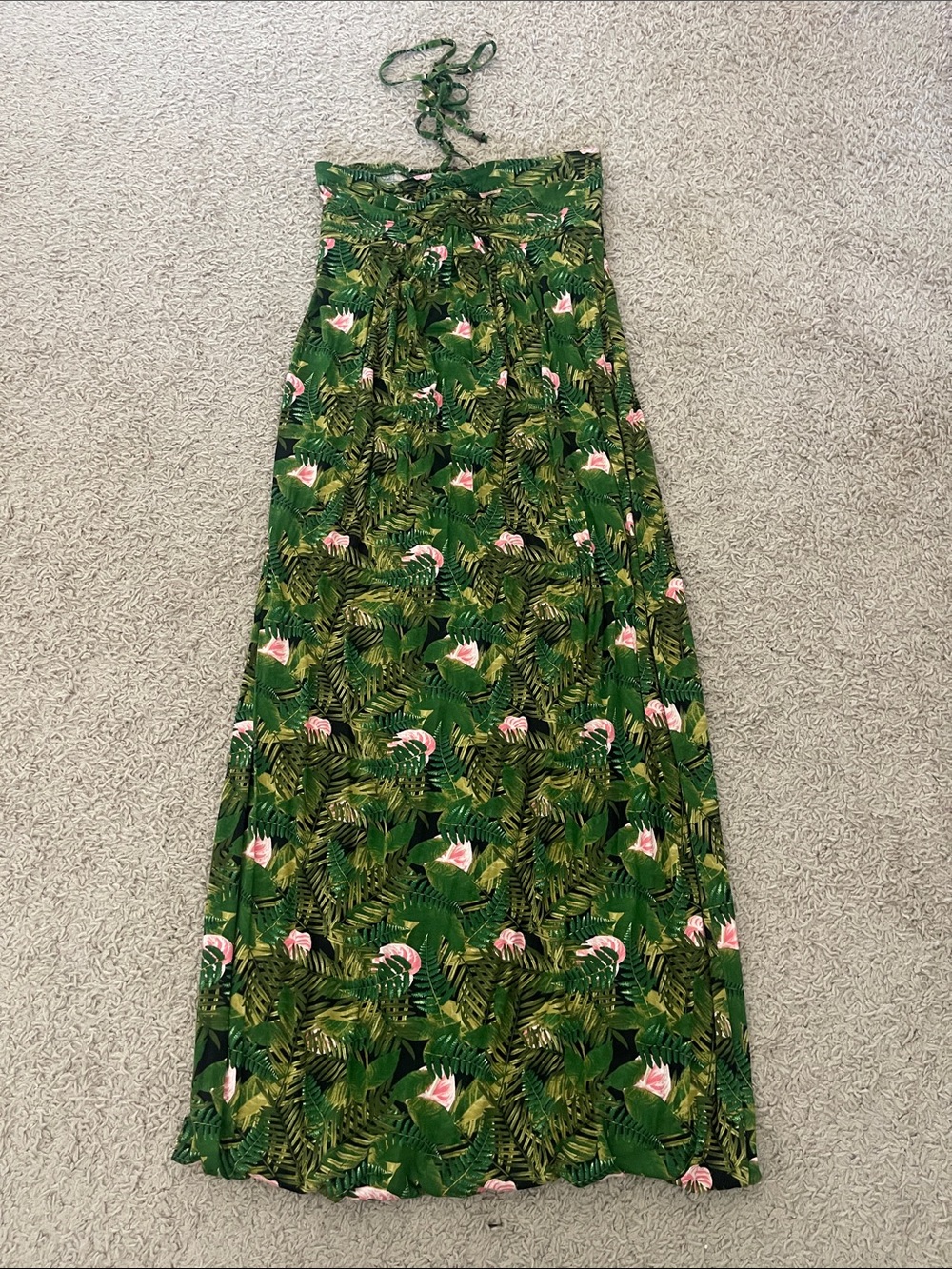 mark. Green Tropical Print Maxi Dress with Pink Floral Accents